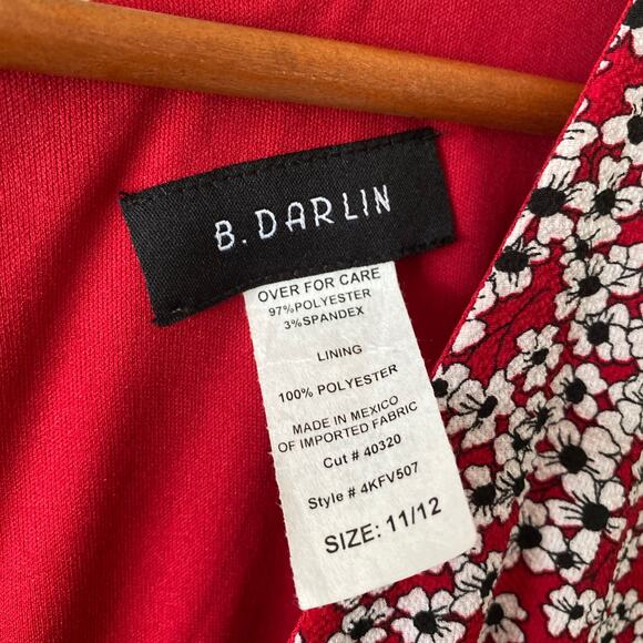 B. Darlin Dress Junior Red Long Sleeve Daisy Tiered Ruffle V-Neck Swing Sz 11/12 - Picture 5 of 11